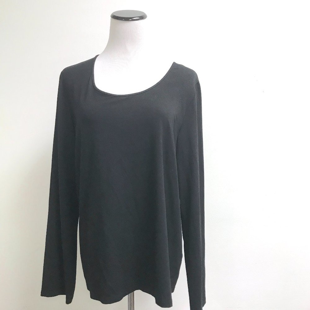 Eileen Fisher black scoop neck jersey top long sleeve stretch XL